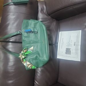 GREEN pebble COACH PURSE with certification